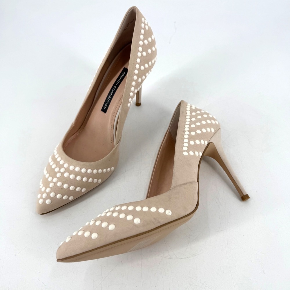 French Connection Pump Women Size 41 10.5 Beige Studded Pointed Toe Stiletto